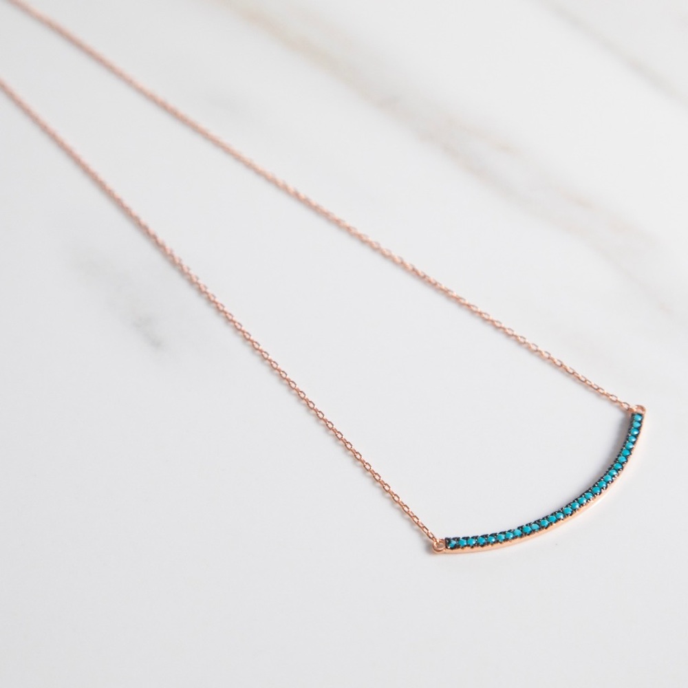 Turquoise Bar Necklace | Rose Gold 925 Silver - Picture 2 of 6